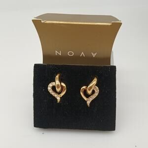 Vintage Avon Dangle Heart Hoop Earrings Gold Tone NIB